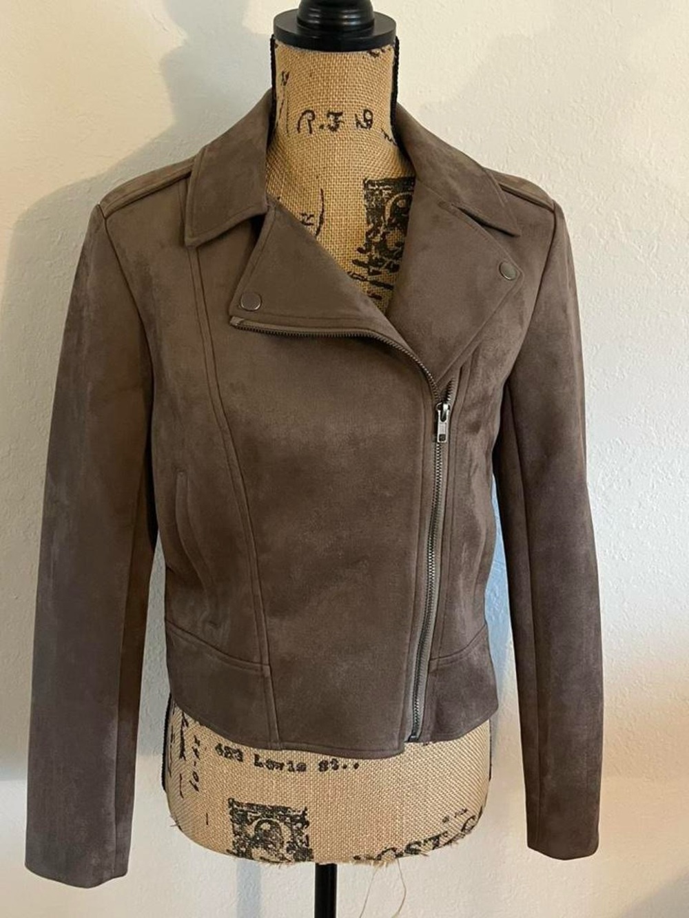 Women's Taupe Suede Asymmetrical Zip Jacket
